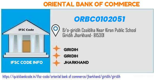 Oriental Bank of Commerce Giridih ORBC0102051 IFSC Code