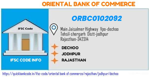 Oriental Bank of Commerce Dechoo ORBC0102092 IFSC Code