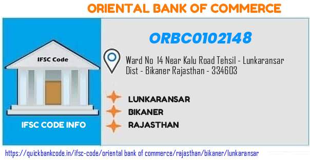 Oriental Bank of Commerce Lunkaransar ORBC0102148 IFSC Code