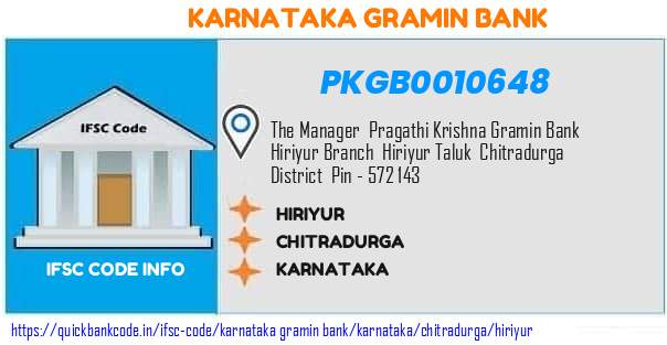 Karnataka Gramin Bank Hiriyur PKGB0010648 IFSC Code