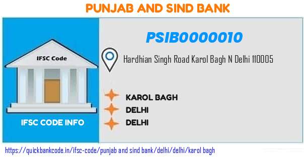 Punjab And Sind Bank Karol Bagh PSIB0000010 IFSC Code