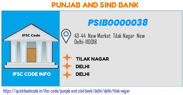Punjab And Sind Bank Tilak Nagar PSIB0000038 IFSC Code