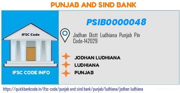 Punjab And Sind Bank Jodhan Ludhiana PSIB0000048 IFSC Code