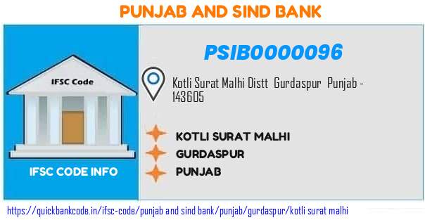 Punjab And Sind Bank Kotli Surat Malhi PSIB0000096 IFSC Code