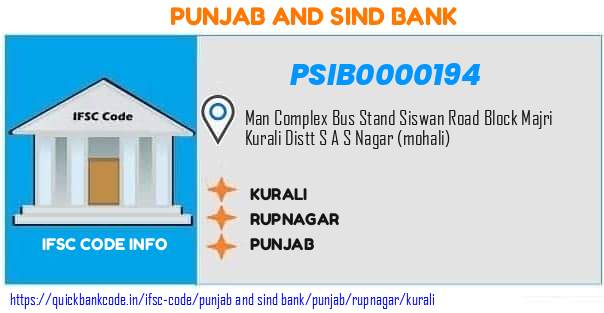 Punjab And Sind Bank Kurali PSIB0000194 IFSC Code