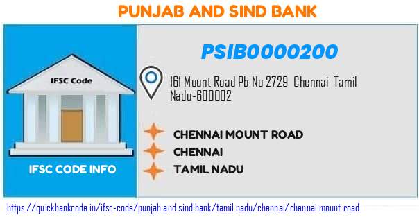 Punjab And Sind Bank Chennai Mount Road PSIB0000200 IFSC Code