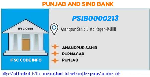 Punjab And Sind Bank Anandpur Sahib PSIB0000213 IFSC Code