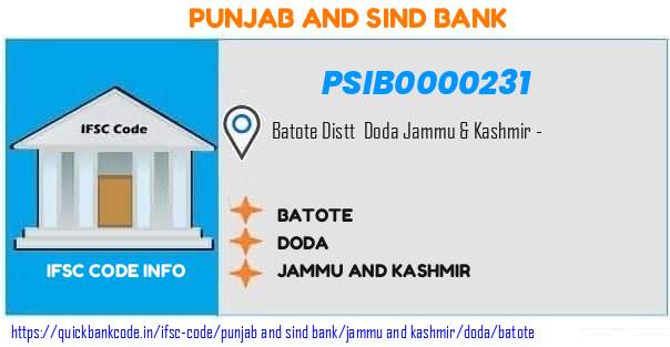 Punjab And Sind Bank Batote PSIB0000231 IFSC Code