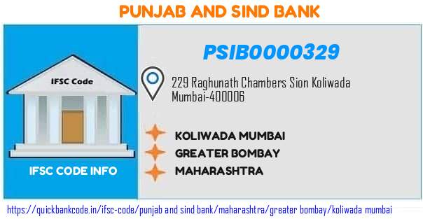 Punjab And Sind Bank Koliwada Mumbai PSIB0000329 IFSC Code
