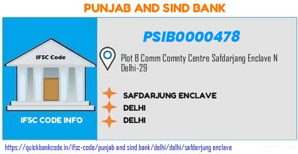 Punjab And Sind Bank Safdarjung Enclave PSIB0000478 IFSC Code