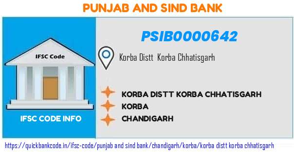 Punjab And Sind Bank Korba Distt Korba Chhatisgarh PSIB0000642 IFSC Code