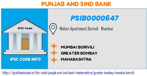Punjab And Sind Bank Mumbai Borivili PSIB0000647 IFSC Code