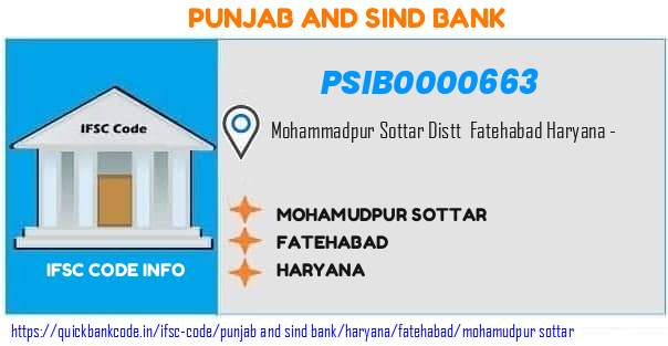 Punjab And Sind Bank Mohamudpur Sottar PSIB0000663 IFSC Code