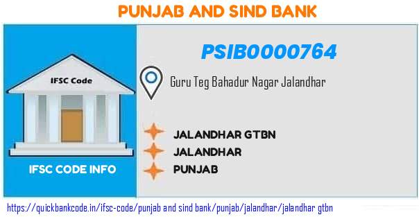 Punjab And Sind Bank Jalandhar Gtbn PSIB0000764 IFSC Code