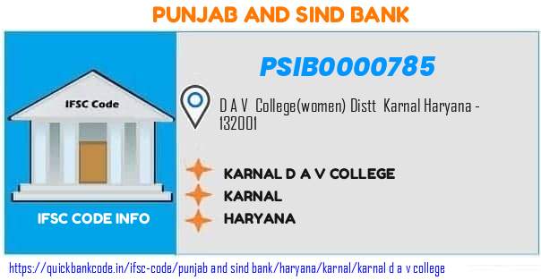 PSIB0000785 Punjab & Sind Bank. KARNAL D.A.V.COLLEGE
