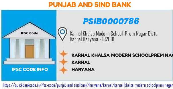 Punjab And Sind Bank Karnal Khalsa Modern Schoolprem Nagar PSIB0000786 IFSC Code