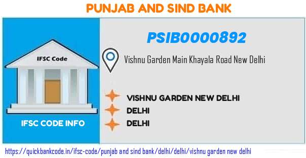 Punjab And Sind Bank Vishnu Garden New Delhi PSIB0000892 IFSC Code