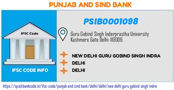 Punjab And Sind Bank New Delhi Guru Gobind Singh Indra PSIB0001098 IFSC Code