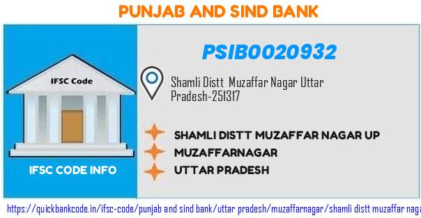 Punjab And Sind Bank Shamli Distt Muzaffar Nagar Up PSIB0020932 IFSC Code