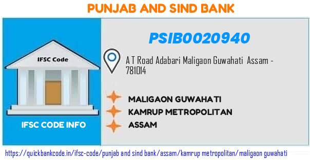 Punjab And Sind Bank Maligaon Guwahati PSIB0020940 IFSC Code