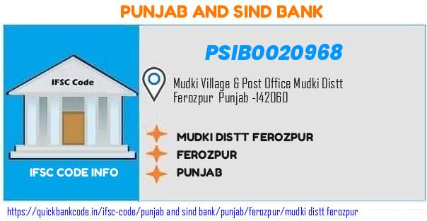 Punjab And Sind Bank Mudki Distt Ferozpur PSIB0020968 IFSC Code