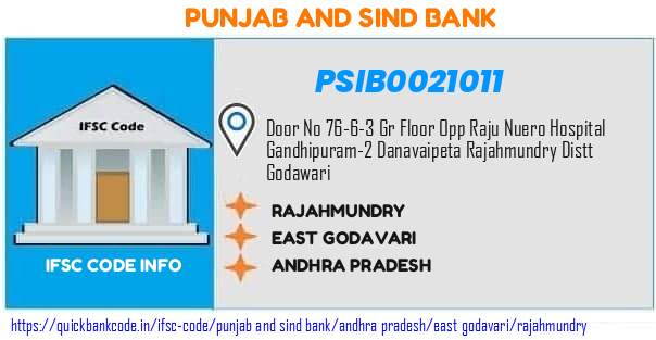 Punjab And Sind Bank Rajahmundry PSIB0021011 IFSC Code