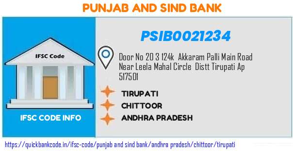 Punjab And Sind Bank Tirupati PSIB0021234 IFSC Code