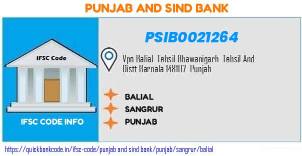 Punjab And Sind Bank Balial PSIB0021264 IFSC Code