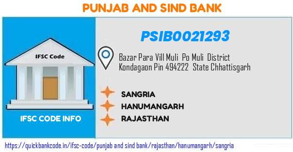 Punjab And Sind Bank Sangria PSIB0021293 IFSC Code