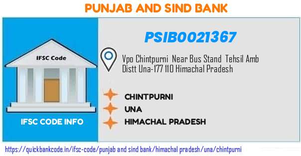 Punjab And Sind Bank Chintpurni PSIB0021367 IFSC Code