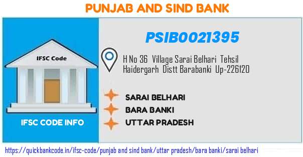 Punjab And Sind Bank Sarai Belhari PSIB0021395 IFSC Code