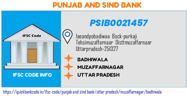 Punjab And Sind Bank Badhiwala PSIB0021457 IFSC Code