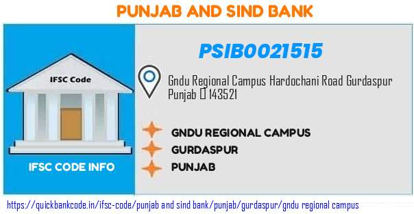 Punjab And Sind Bank Gndu Regional Campus PSIB0021515 IFSC Code