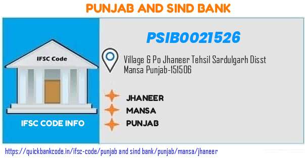 Punjab And Sind Bank Jhaneer PSIB0021526 IFSC Code