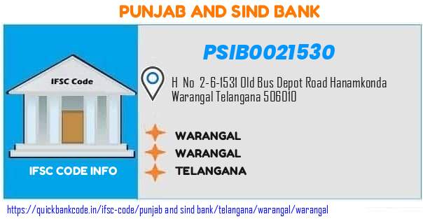 PSIB0021530 Punjab & Sind Bank. WARANGAL