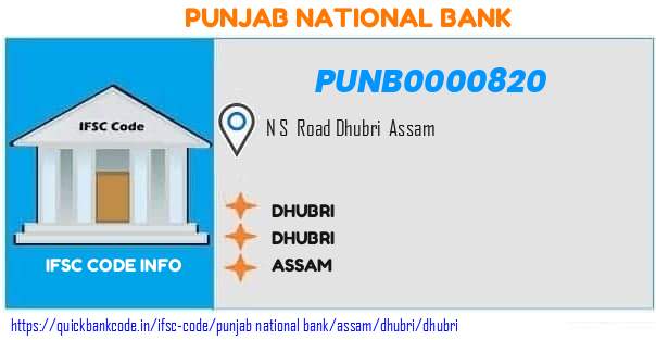 Punjab National Bank Dhubri PUNB0000820 IFSC Code