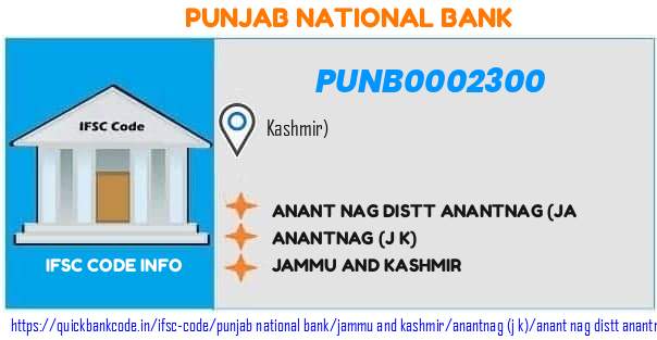 Punjab National Bank Anant Nag Distt Anantnag ja PUNB0002300 IFSC Code