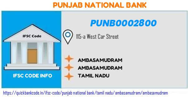 Punjab National Bank Ambasamudram PUNB0002800 IFSC Code