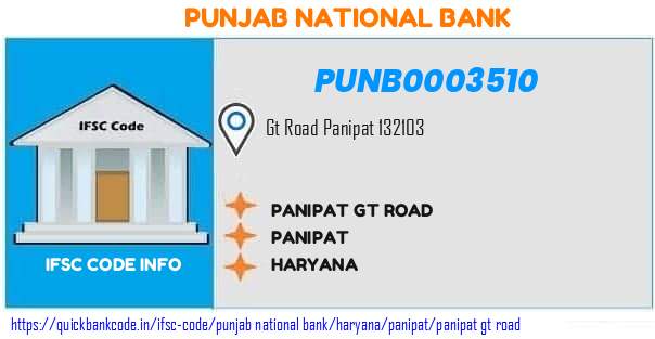 Punjab National Bank Panipat Gt Road PUNB0003510 IFSC Code