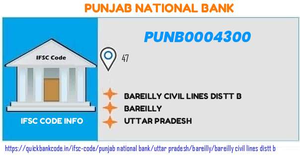 Punjab National Bank Bareilly Civil Lines Distt B PUNB0004300 IFSC Code