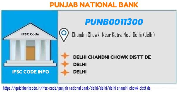 Punjab National Bank Delhi Chandni Chowk Distt De PUNB0011300 IFSC Code