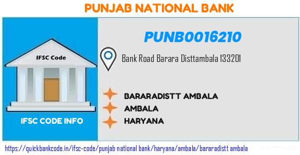 Punjab National Bank Bararadistt Ambala PUNB0016210 IFSC Code