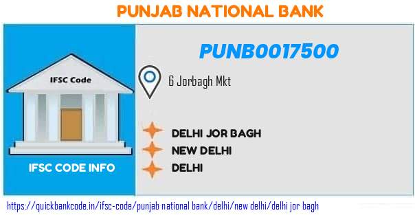 Punjab National Bank Delhi Jor Bagh PUNB0017500 IFSC Code