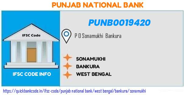 Punjab National Bank Sonamukhi PUNB0019420 IFSC Code