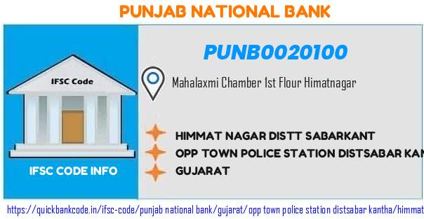 Punjab National Bank Himmat Nagar Distt Sabarkant PUNB0020100 IFSC Code