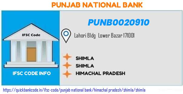 Punjab National Bank Shimla PUNB0020910 IFSC Code