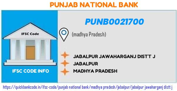 Punjab National Bank Jabalpur Jawaharganj Distt J PUNB0021700 IFSC Code