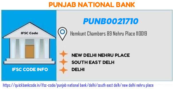 Punjab National Bank New Delhi Nehru Place PUNB0021710 IFSC Code