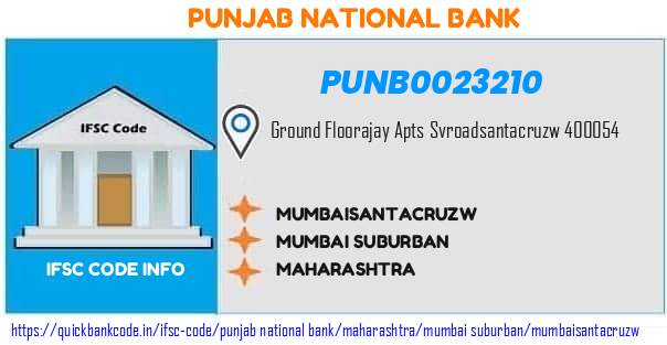 Punjab National Bank Mumbaisantacruzw PUNB0023210 IFSC Code