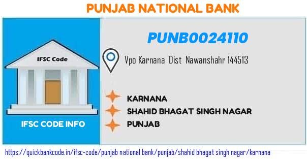 Punjab National Bank Karnana PUNB0024110 IFSC Code